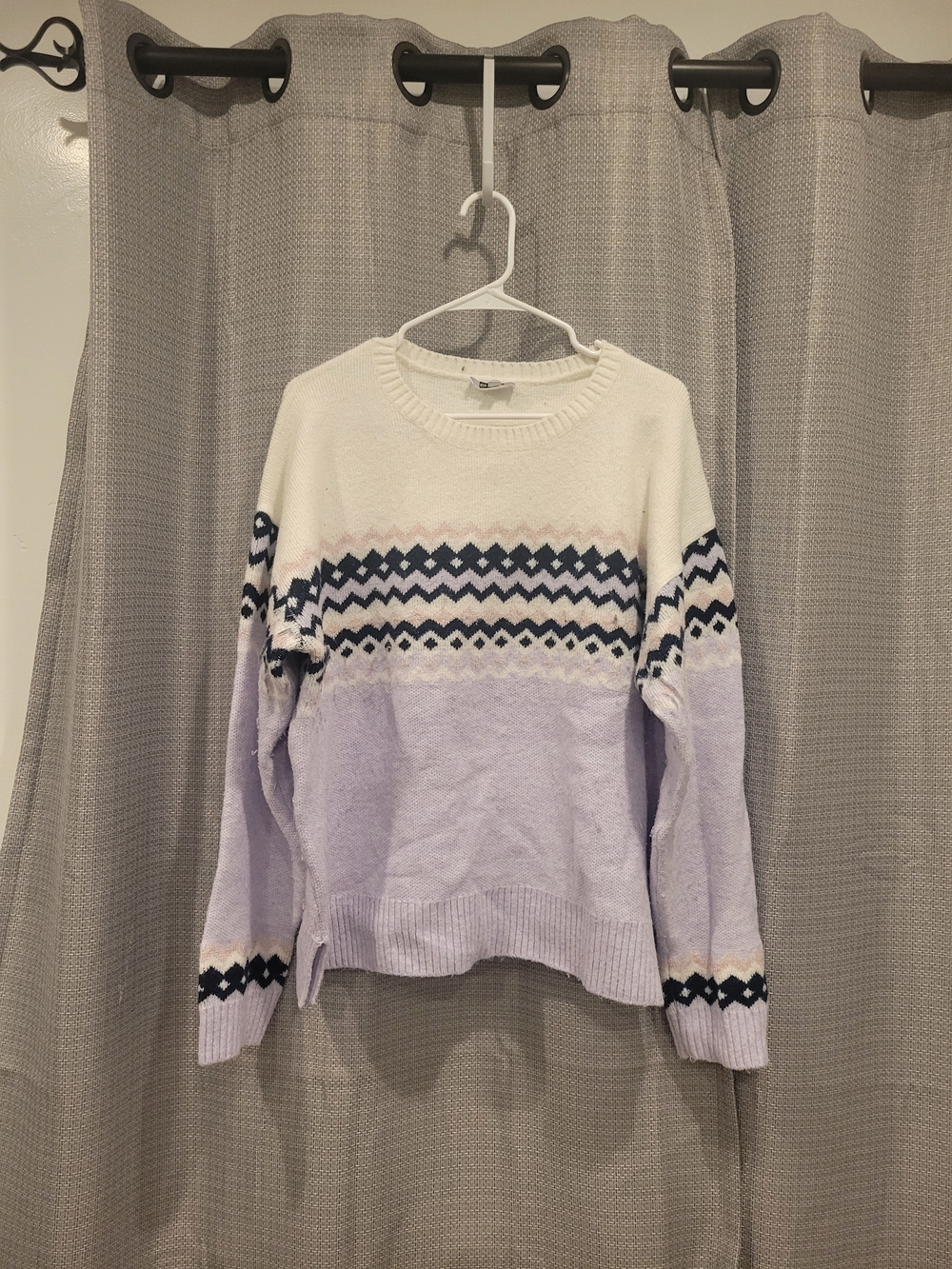 525 America Lavender, White & Navy Patterned Crewneck Sweater